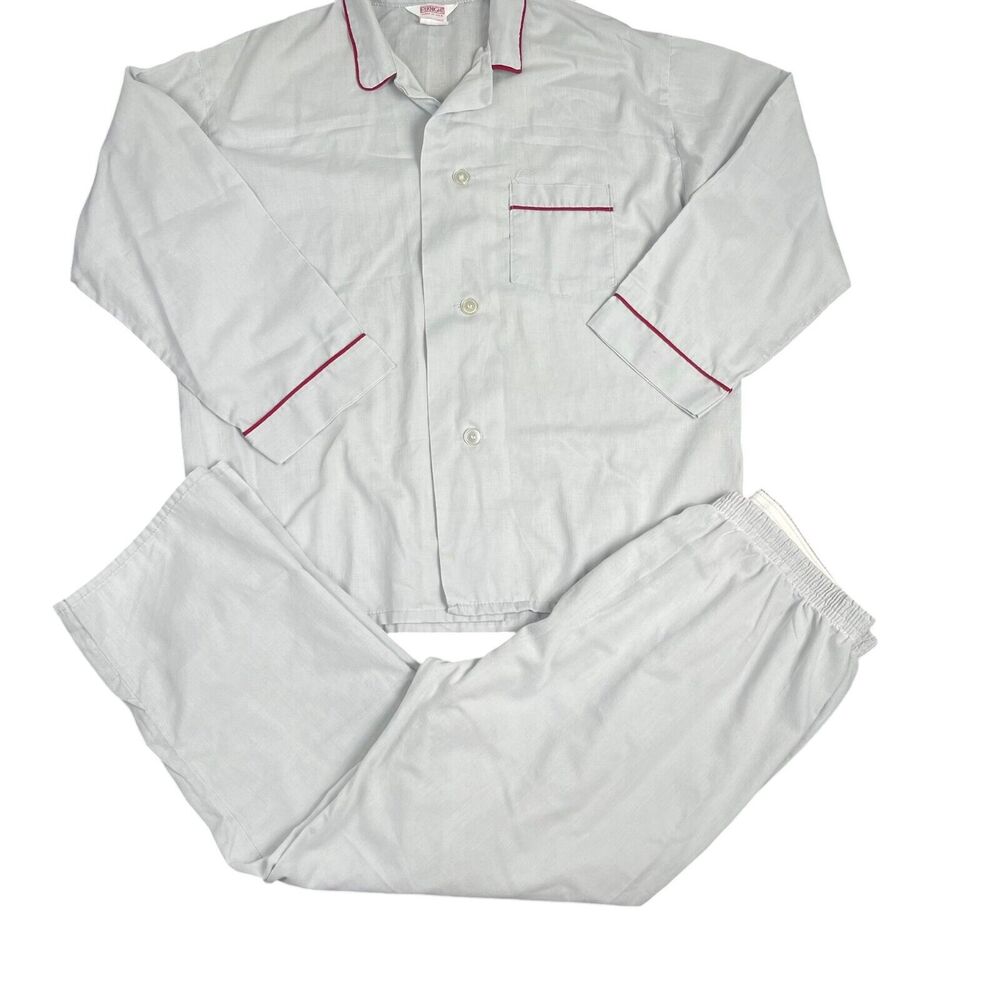 Vintage P.J. Knight Men XL Pajamas Sleepwear Set Grey Top Bottom Grandpa Summer